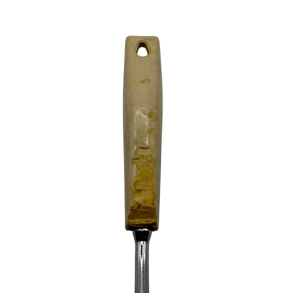 VTG Ekco Slotted Turner Spatula Brown Nylon Cream Handle Flipper Round 11 Inch